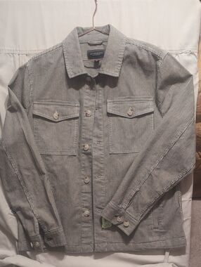 Liverpool Men's Lightweight Striped Shirt Jacket - Gray & White